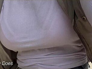 Wifey braless bike ride flashing amazing big tits publicly