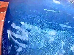 Caught poolside huge ass milf takes cock deep pussy