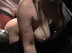 dirty wife chats while taking old man's cock ass to mouth in public car