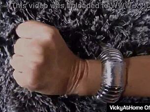 blonde milf vicky vette rubs hairy pussy to wet orgasm