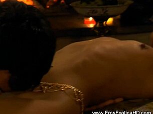 oriental arab babe rides cock cowgirl in intimate interracial massage