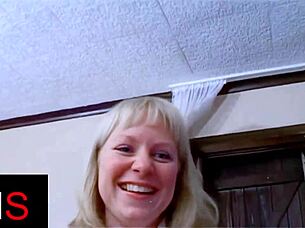 Blue-Eyed Blonde Milf Ass Fucked Hard with Belly Cumshot