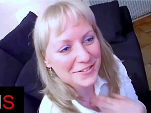 Blue-Eyed Blonde Milf Ass Fucked Hard with Belly Cumshot