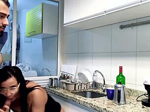 Brunette Milf Flashes Big Clit Tits Kitchen Creampie Delight