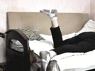 brunette teen virgin student seduces old neighbor in bedroom doggystyle