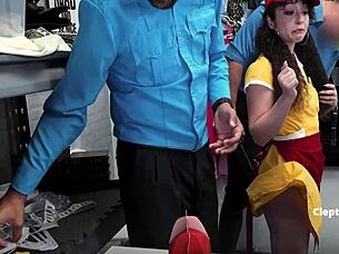 Petite teen pixie takes security blowbang gangbang