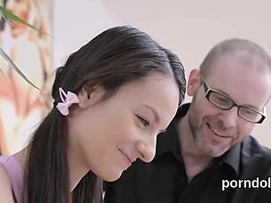 sweet bookworm teen teased hard by seniors then banged