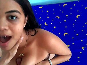 Skinny latina brunette creampie riding after hot shower