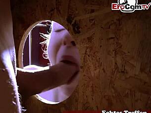 Petite teen slut gangbanged anal by two men on brothel desk