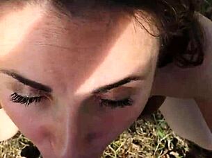 Amateur teen gives pov blowjob before wild forest facial cumshot