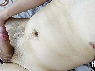 watch big unshaven cock erupt hands-free close-up!