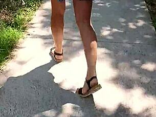 publicly naked milf flashes ass on street