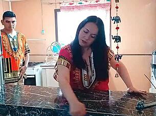 bbw asian housewife bent over kitchen counter for rough pounding