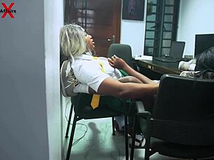 Ebony students teach head teacher double vaginal pounding