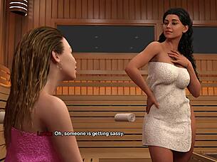 bimbo milf fake tits horny public sauna squirting