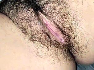 juicy latina babe's tight hairy pussy creampie closeup fuck