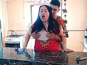 bbw asian housewife bent over kitchen counter for rough pounding