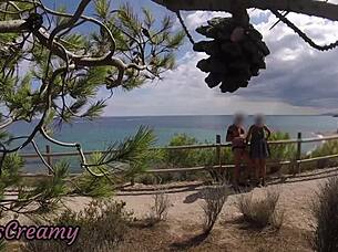 french girl strokes beach cockflash to cum