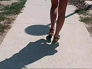 publicly naked milf flashes ass on street