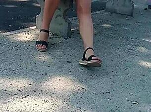 publicly naked milf flashes ass on street