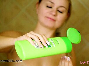 stunning blonde model sensual solo bath massage