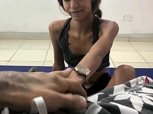 hot blonde college goddess spits during first lingerie massage orgasm!