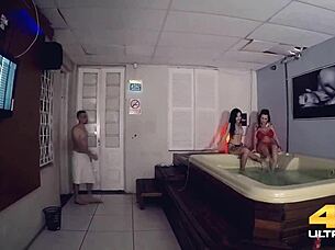 wanna roll in the sauna sucking big cocks with huge tits?