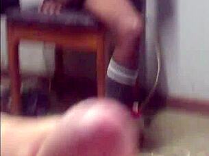 hot skinny schoolgirl slut masturbates tight wet juicy pussy on chair interracial