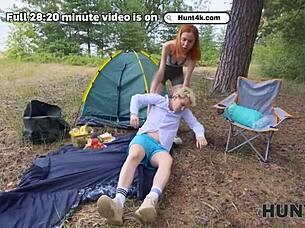 hunt4k. skinny russian redhead whore gets public forest feet massage seduction