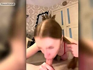 Redhead Babe Sucks Huge Cock with Passionate Gusto!