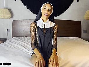 Petite Nun Squirts on Face While Riding to Cum