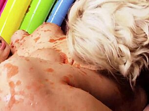 christine love and lou lou lick cherry jam from each others nipples poolside