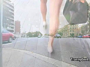 tranny takes hardcore cock pounding for quick cash!