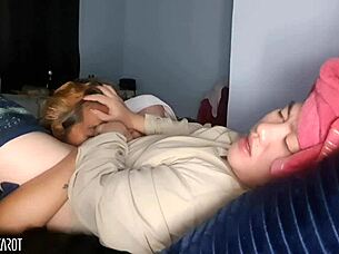 chubby asian screams as pussy eaten to squirt