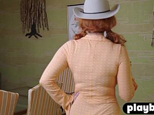 huge natural tits redhead milf strips naked