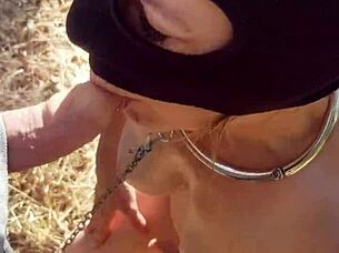 french milf slave dressed whipped outdoor exhib 😈🔗