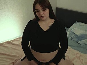 Curvy tattooed bbw milf teases pegging dirty talk before strapon pounding fat ass