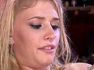 blonde dom forces slut to suck outdoors in humiliating public bondage