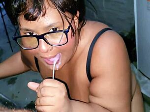 Amateur Pounds Big Tits Latina Backyard Double Mouth Cum