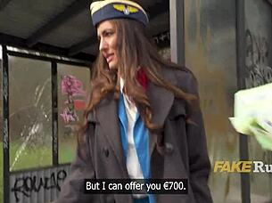 Flight attendant pickup flashes pussy for 1500 euros