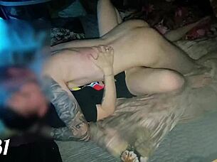 Redhead couple fucks juicy on squeaky hotel bed moaning