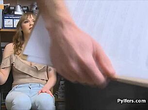 Big tit thief punished rough deepthroat office banging