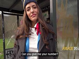 Flight attendant pickup flashes pussy for 1500 euros