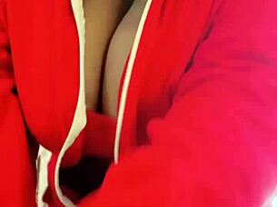 Petite cosplay nerd with huge oiled saggy natural tits self-sucks monster black cock