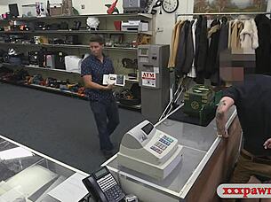 busty blonde gets group banged tits out pawnshop spy cam