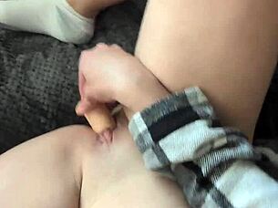 pov thick white girl rides dildo moaning hard