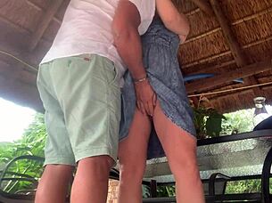 i couldn't resist flipping up her skirt for that close-up creampie pounding outdoors