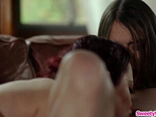 how does brunette babe dominate redhead gf with intense facesitting?