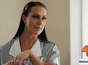 busty milf housekeeper's lesbian fingering pussy lick session