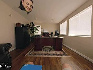 Violet from Incredibles cosplay gets skinny body banged on desk in ripped uniform vr